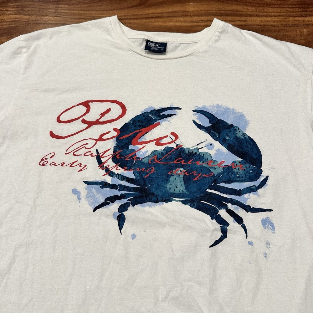 Polo Ralph Lauren Shirt Mens XL White Crab Graphic Tee Beach Ocean Nautical - Picture 2 of 6